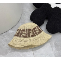 Most Popular Fendi FF Straw Bucket Hat 0302 Beige 2024