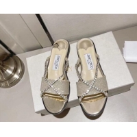 Grade Jimmy Choo Glitter Flat Slide Sandals with Crystals Strap Gold 327051