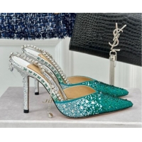 Big Discount Jimmy Choo Saeda Slingback Pumps 8cm with Strass and Ankle Strap Green 606056