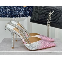 Luxurious Jimmy Choo Saeda Slingback Pumps 8cm with Strass and Ankle Strap Pink 606057