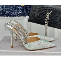 Best Price Jimmy Choo Saeda Slingback Pumps 8cm with Strass and Ankle Strap Silver 606059