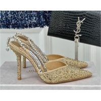 Sophisticated Jimmy Choo Saeda Slingback Pumps 8cm with Strass and Ankle Strap Gold 606060