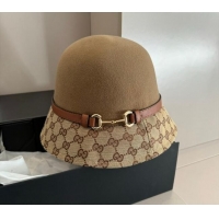 Top Grade Gucci Horsebit Bucket Hat in Wool and GG Canvas Camel 3034 Brown 2024