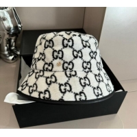 Luxurious Gucci GG Fleece Fabric Bucket Hat 0913 White 2024