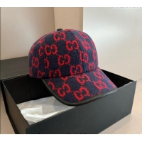 Top Design Gucci GG Fleece Fabric Baseball Hat 0913 Dark Blue 2024