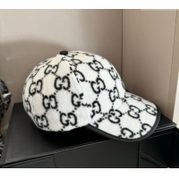 Super Quality Gucci GG Fleece Fabric Baseball Hat 0913 White 2024