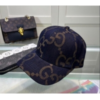 Fashion Discount Gucci Maxi GG Denim Baseball Hat GG091302 Dark Blue 2024