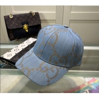 Best Price Gucci Maxi GG Denim Baseball Hat GG091302 Light Blue 2024