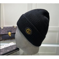 Buy Classic Gucci Knit Hat with GG Patch 1019027 Black 2024