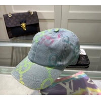 Top Design Gucci Denim Baseball Hat with Colored GG 1019028 Light Blue 2024