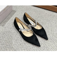 Good Product Jimmy Choo Bing Pump Flat 2.5cm with Strass Strap in Black Suede 606067