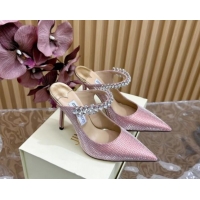 Shop Duplicate Jimmy Choo Bing Heel Mules 8.5cm with Strass Strap in Diamond-Glitter Fabric Pink 724039