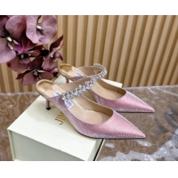 Top Design Jimmy Choo Bing Heel Mules 6.5cm with Strass Strap in Diamond-Glitter Fabric Pink 724040