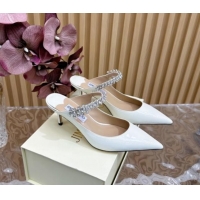 Unique Discount Jimmy Choo Bing Heel Mules 6.5cm with Strass Strap in Patent Leather White 724044