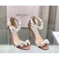 Unique Style Jimmy Choo Pearls Leather Heel Sandals 10cm Beige 724054