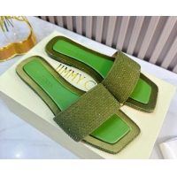 Durable Jimmy Choo Clovis Flat Slides Sandal with Strass Green 81008