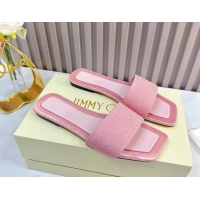 Stylish Jimmy Choo Clovis Flat Slides Sandal with Strass Pink 81009