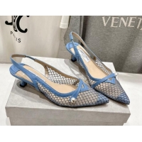 Luxury Cheap Jimmy Choo Amita Slingback Pumps 4.5cm in Fishnet Mesh and Nappa Leather Blue 9030095