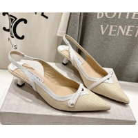 Good Quality Jimmy Choo Amita Slingback Pumps 4.5cm in Straw and Nappa Leather Beige/White 9030099