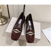 Good Quality Jimmy Choo Ravi Flat Loafers 2.5cm in Patent Leather with Strass Link Dark Burgundy 1011032