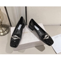 Duplicate Jimmy Choo Ravi Flat Loafers 2.5cm in Patent Leather with Strass Link Black 1011034