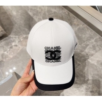 Discount Chanel Canvas Baseball Hat 0301 White/Black 2024