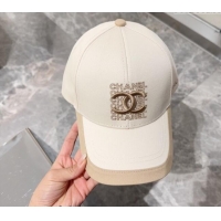 Market Sells Chanel Canvas Baseball Hat 0301 White/Beige 2024