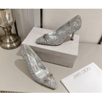 Lower Price Jimmy Choo Ryker Pumps 8cm in Silver Glitter with Metal-Tone Link 1011037