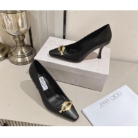 Best Price Jimmy Choo Ryker Pumps 8cm in Lambskin Leather with Metal-Tone Link Black 1011038