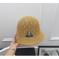 Top Quality Chanel Straw Bucket Hat with CC Logo 0302 Gold 2024