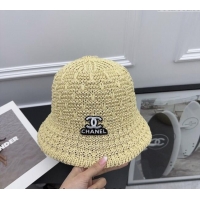 Luxury New Chanel Straw Bucket Hat with CC Logo 0302 Beige 2024