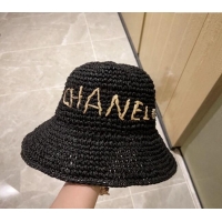 New Stylish Chanel Straw Bucket Hat 030202 Black 2024