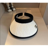 High Quality Chanel Straw and Lace Visor Hat 0403 White 2024