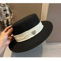 Best Price Chanel Straw Wide Brim Hat with Heart 0403 Black 2024