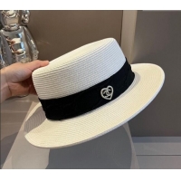 Buy Classic Chanel Straw Wide Brim Hat with Heart 0403 White 2024