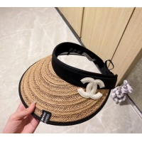 Cheapest Chanel Straw Visor Hat 040303 Khaki 2024