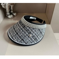 Inexpensive Chanel Tweed Visor Hat with Pearls 0618 Black 2024