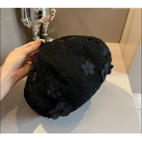 Grade Quality Chanel Tweed Beret hat with Flower 0730 Black 2024