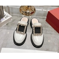 Best Price Roger Vivier Viv' Rangers Strass Buckle Mules in Shiny Leather White 812116