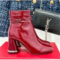 Good Quality Roger Vivier Viv' Podium Ankle Booties 8.5cm in patent leather Dark Red 010088