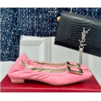 Good Quality Roger Vivier Classic Metal Buckle Ballerinas in Lambskin Leather Pink 1010091