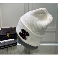 Well Crafted Chanel Knit Hat with CC Patch CH082302 White 2024