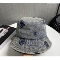 Top Quality Chanel Camellia Denim Bucket Hat CH082304 Grey 2024