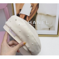 New Fashion Chanel Fabric Beret Hat with Pearls CH082305 White 2024