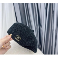 Luxury Cheap Chanel Chenille Beret Hat CH082306 Black 2024