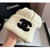 New Product Chanel Knit hat with Maxi CC CH091302 White 2024 