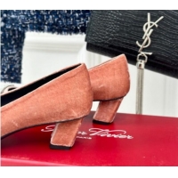 Top Grade Roger Vivier Belle Vivier Strass Buckle Pumps 4.5cm in Velvet Peachy Pink 010094