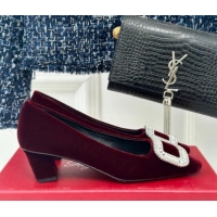 Good Looking Roger Vivier Belle Vivier Strass Buckle Pumps 4.5cm in Velvet Dark Purple 010096