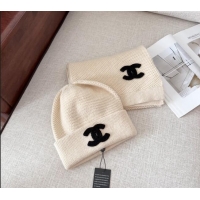 Top Quality Chanel Knit Hat and Scarf Set CH091305 Light Beige 2024