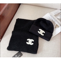 Spot Bulk Chanel Knit Hat and Scarf Set CH091305 Black 2024